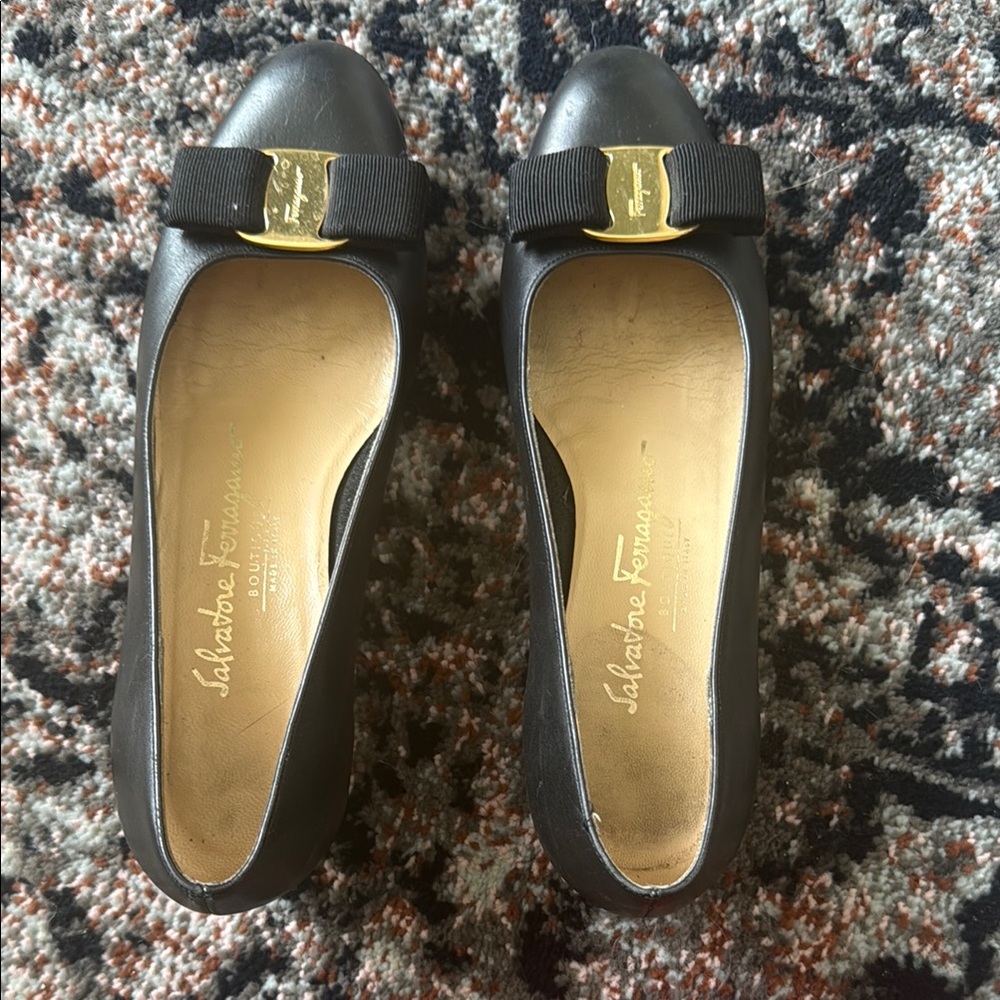 Salvatore Ferragamo Black Leather Flats